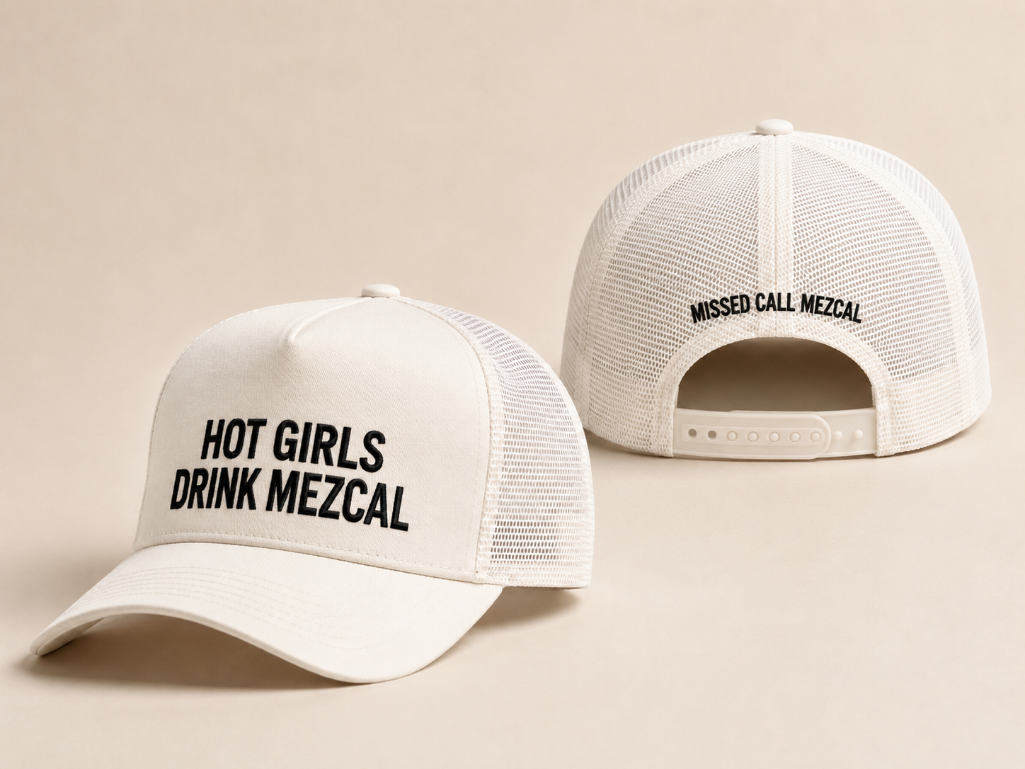 Missed Call Mezcal — 'Hot Girls Drink Mezcal' cream trucker hat