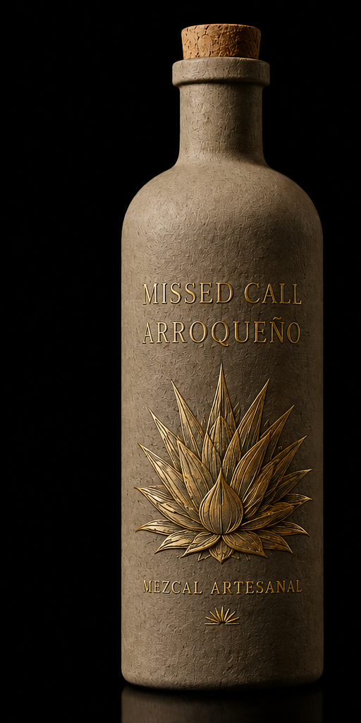 Missed Call Mezcal — Arroqueño edition, gold embossed clay bottle
