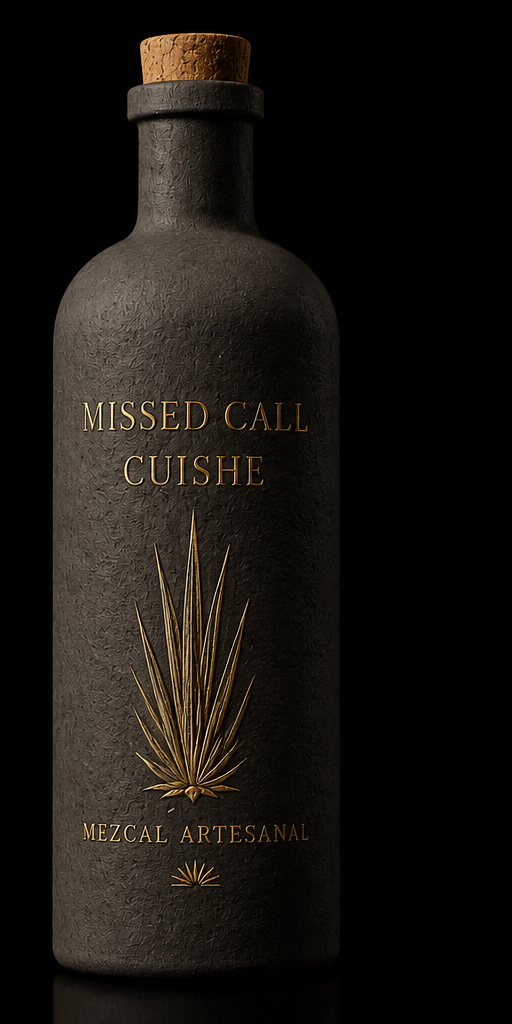 Missed Call Mezcal — Cuishe edition, gold embossed clay bottle