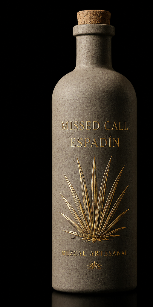 Missed Call Mezcal — Espadín edition, gold embossed clay bottle