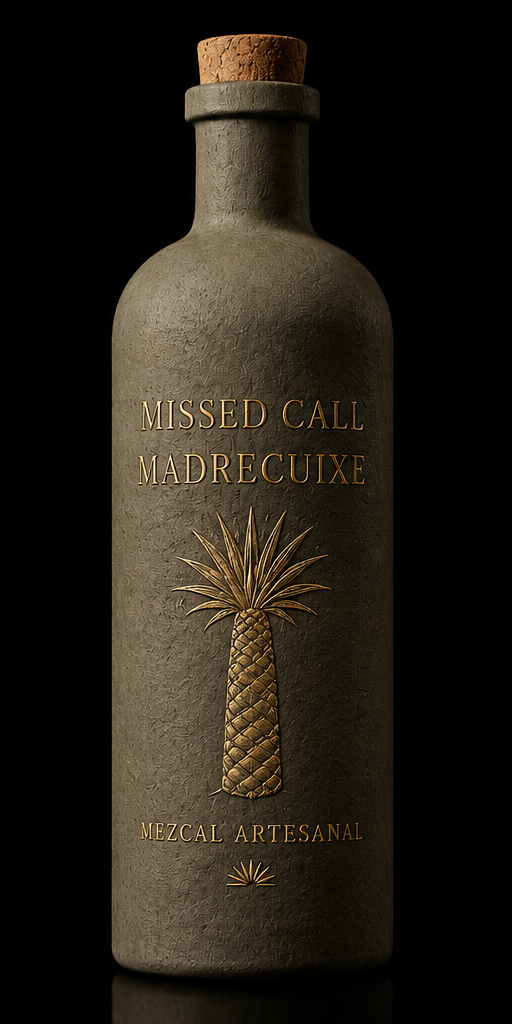 Missed Call Mezcal — Madrecuixe edition, gold embossed clay bottle