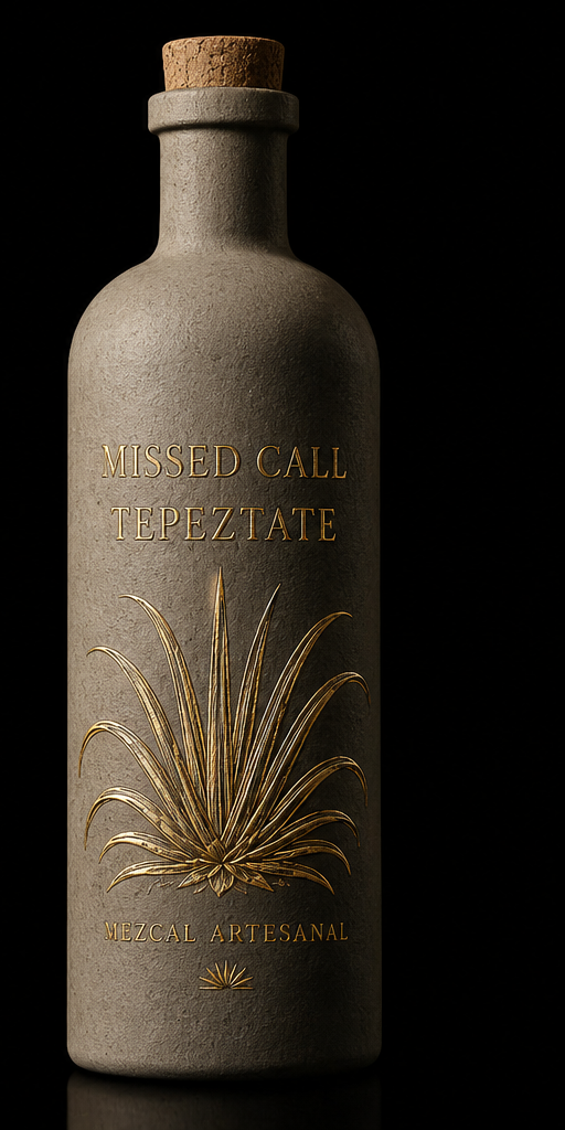 Missed Call Mezcal — Tepeztate edition, gold embossed clay bottle
