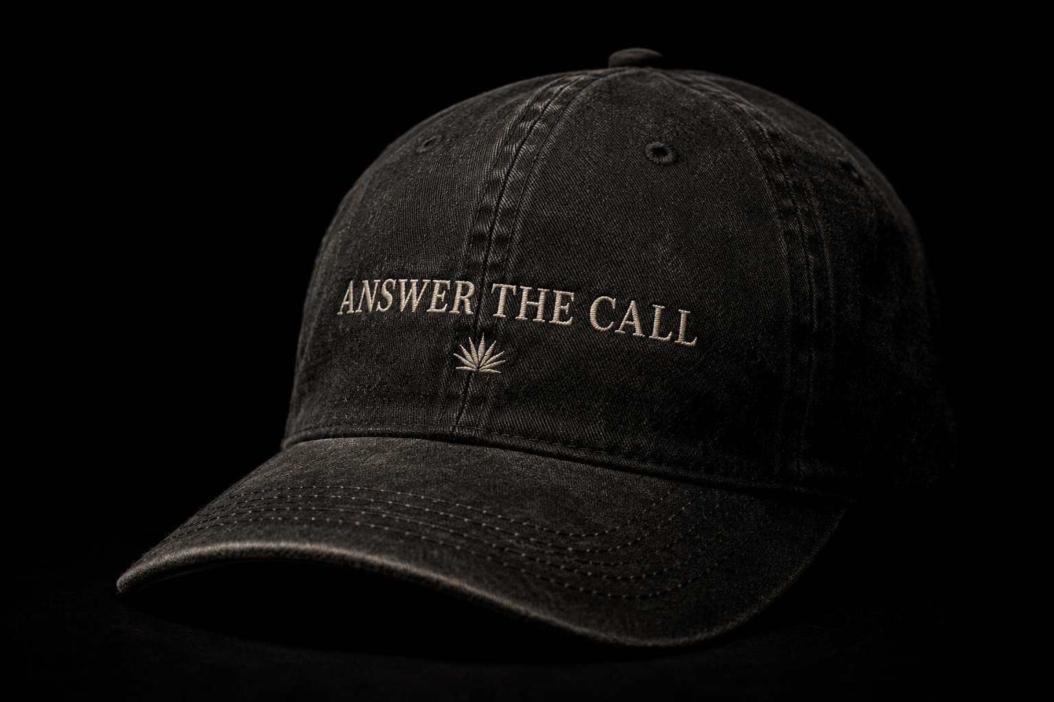 Missed Call Mezcal — 'Answer The Call' washed black dad hat with agave embroidery